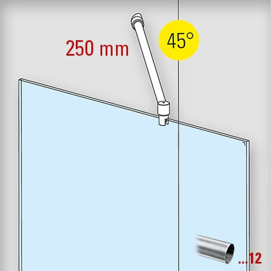 Duschwand-Stabilisationsset, Wandanschluss 45°,Ø 19 mm, L 250 mm