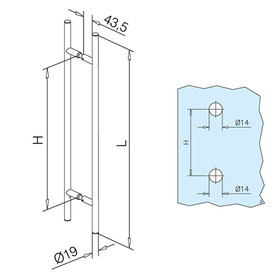 Sauna-Türgriff Chrom-Design, Länge 500 mm Glas/Holz