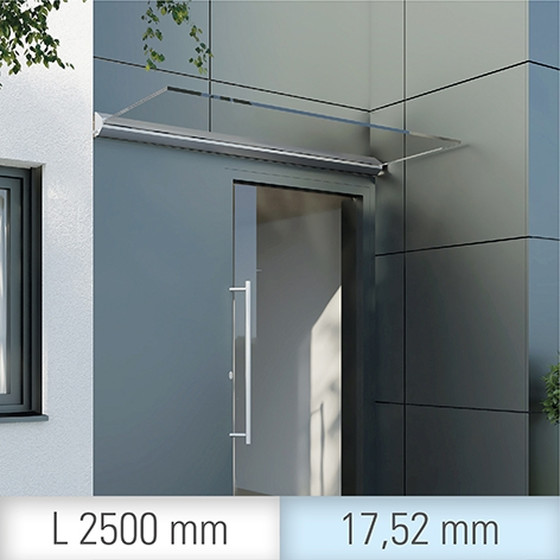 Glas-Vordach für Glas 17,52 mm VSG, silber eloxiert Breite: 2,50 m AKTIONS-SET