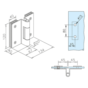 Glastür-Scharnier für Glas-Glas-Montage für Glasstärke 10 - 12 mm Chrom