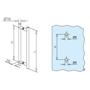 Türgriff Edelstahl-Design, zweiseitig, Ø 16,0 mm für Glas 6-8 mm