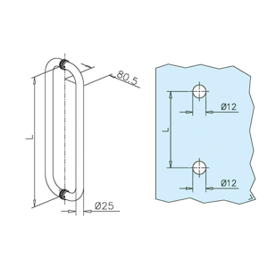 Türgriff Edelstahl-Design, zweiseitig, Ø 25,0 mm für Glas 6-12 mm