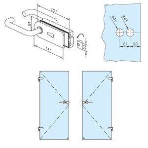 Glastür-Schlosskasten für WC für Glasstärke 8 - 10 mm