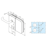 Glastür-Schlosskasten mit Drückern und Riegelaufnahme, Öffnungsrichtung links, für Glasstärke  8-12mm