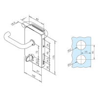 Glastür-Schlosskasten für WC mit Drückern, Öffnungsrichtung links, für Glasstärke 8-12 mm