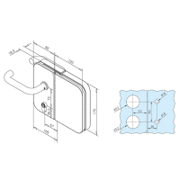 Glastür-Schlosskasten für WC mit Drückern und Riegelaufnahme, Öffnungsrichtung rechts, für Glasstärke 8-12mm