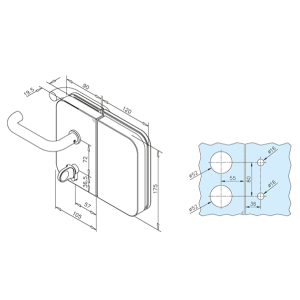 Glastür-Schlosskasten für WC mit Drückern und Riegelaufnahme, links, Glas 8-12 mm