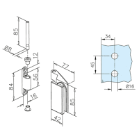 Glastür-Scharnier für Glas-Holzzarge-Montage für Glasstärke 8 - 10 mm