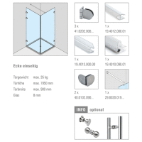 Ganzglasdusche 4012 Ecke einseitig für Glasstärke 8 mm Edelstahl-Design
