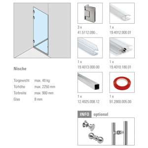 Ganzglasdusche 4013 für Glasstärke 8 mm Edelstahl-Design