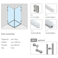 Ganzglasdusche 4013 für Glasstärke 8 mm Edelstahl-Design
