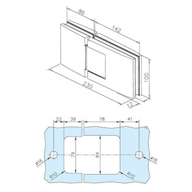 Türscharnier hydraulisch (Paar) 180°, Glas-Wandmontage für Glas 8 - 12 mm
