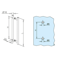 Türgriff Edelstahl-Design, zweiseitig, Ø 16,0 mm für Glas 6-8 mm 200 mm x 150 mm