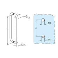 Türgriff Edelstahl-Design, zweiseitig, Ø 25,0 mm für Glas 6-12 mm 460 mm