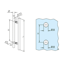 Türgriff Edelstahl-Design, zweiseitig, Ø 25,0 mm für Glas 8-12 mm 300 mm x 200 mm