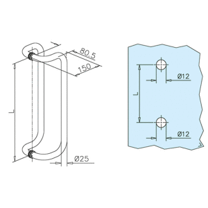Türgriff Edelstahl-Design, zweiseitig 90° für Glas 6-12 mm 275 mm