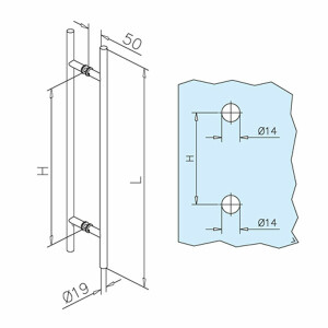 Türgriff Edelstahl-Design, zweiseitig, Ø 19,0 mm für Glas u. Holz 8-40 mm 300 mm x 200 mm