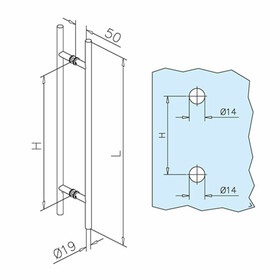 Türgriff Edelstahl-Design, zweiseitig, Ø 19,0 mm für Glas u. Holz 8-40 mm 500 mm x 300 mm