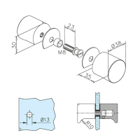Türknopf zweiseitig für Glasstärke 8 - 12 mm Edelstahl-Design