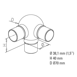Kugelrohrverbinder 90° mit 1 Abzw, 90°, Ø 38,1 mm (1,5 inch)